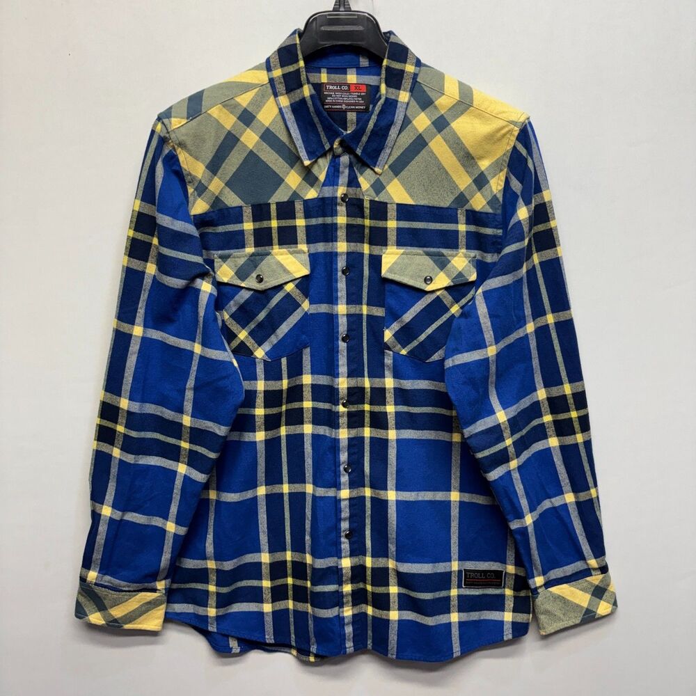 Troll Co. Men Long Sleeve Button Snap Flannel Shirt XL X-Large Plaid C104 -27